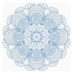 a blue and white drawing of a circular flower design on a white background stock illustration