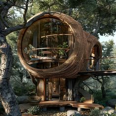 Bamboo Huts Ideas, Treehouse Cottage, Bamboo Cottage, Circular Architecture, Organic Architecture Design, Organic Architecture Concept, Circular Windows, Apaneca