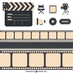 a film strip with claps and moviestrips on the top, next to each other