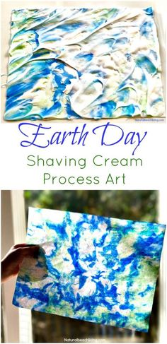 an earth day shaving cream process art project for kids to do on the outside