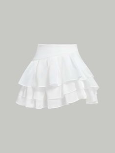 Branco Casual Collar  Tecido de malha Simples Em Camadas/Escalonado Embellished Elasticidade Baixa  Roupas Femininas White Rara Skirt, Skirt As A Top Outfit, H And M Skirts, Whote Skirt, Cute Skirts Aesthetic, White Skirt Aesthetic, Cute White Skirt, Simple Skirts, Short White Skirt