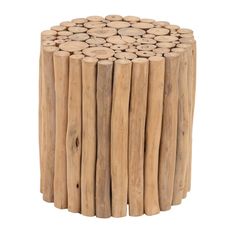 a wooden stool made out of logs on a white background