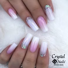 Elite Nails, Fairy Glitter, Pink And White Nails, Baby Pink Nails, Milky Nails, White Glitter Nails, Ombre Nails Glitter, Nail Art For Beginners