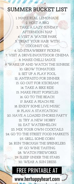 the printable summer bucket list