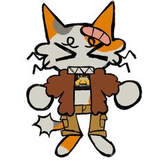 an orange and white cat is wearing a brown jacket with stars on it's chest