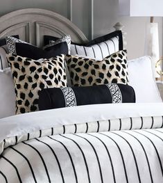 black and white bedding with leopard print pillows