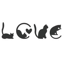 the word love is written with cats silhouettes