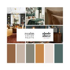 the color scheme for this living room is brown and green