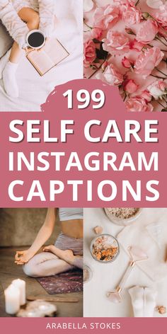 the cover of 999 self care instagramm captions, with pink flowers and candles