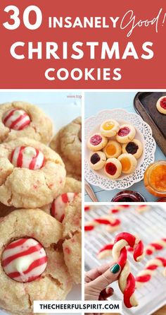 christmas cookies with red and white stripes on them are featured in this collage for the recipe