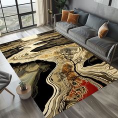 a living room area rug with an abstract design