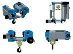 four different views of the same machine as shown in this image, each with wheels and axles