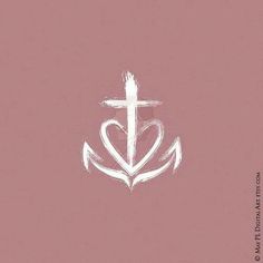 an anchor on a pink background with the word love written in white lettering and a cross