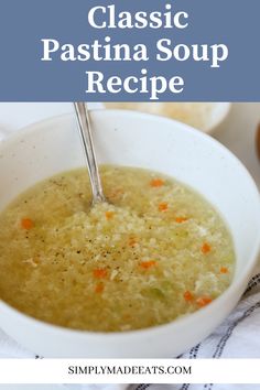 Classic pastina soup in a bowl topped with black pepper and cheese. Simple Pastina Recipes, Pasting Soup Recipe, Quick Fix Meals, Pastatini Soup, Italian Pastina Soup Recipes, Easy Pastina Soup, Penaciline Soup, Patina Soup