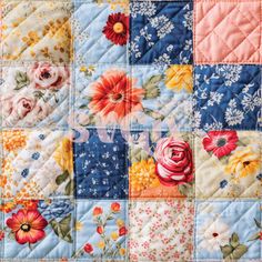 a colorful quilt with flowers on it