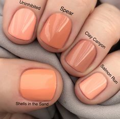 CND Spear shellac vinylux orange coral nail color by fee wallace Coral Nail, Orange Nail Polish Colors, Orange Shellac Nails, Coral Nail Ideas, Cnd Shellac Orange Colors, Field Fox Cnd Shellac, Cnd Wildfire Shellac, Cnd Shellac Pacific Rose, Coral Gel Nails