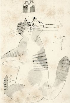 a drawing of a cat sitting on its hind legs