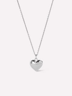 Heart Necklace - Lev Small Silver Luxury Silver Heart Necklace Fine Jewelry, Large Puffy Heart Pendant, Simple Heart Necklace, Small Heart Necklace, Simple Silver Jewelry, Heart Shaped Necklace, Silver Heart Necklace, Puffy Heart, Heart Eyes