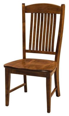 a wooden chair sitting up against a white background