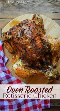 an oven roasted rotissee chicken on a cutting board