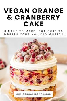 a white plate topped with cake covered in cranberries