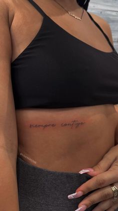 Rib Simple Tattoo, Rib Cage Word Tattoos, Tattoo Ideas Female Meaningful Ribs, Rib Placement Tattoos, Rub Tattoos For Women, Tattoo Locations For Women Hidden, Under Rib Tattoo, Front Rib Tattoos For Women, Cute Rib Tattoos For Women