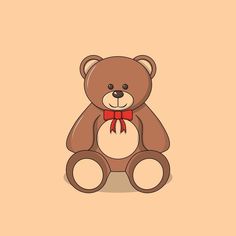 a brown teddy bear with a red bow tie sitting on top of it's legs