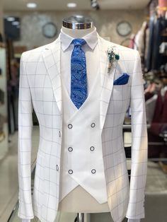 Slim-Fit Plaid Suit White