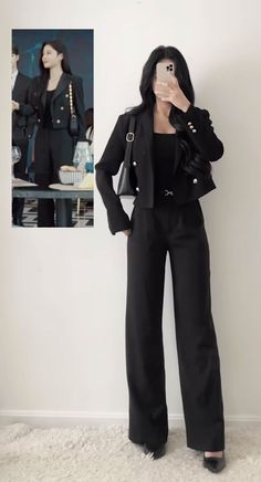 fitswithval insta Classy Casual Black Outfit, Korean Black Outfit Aesthetic, Korean Ceo Outfit, Ceo Dress Work Outfits, Glamorous Outfit Ideas, Outfit For Ceremony, Korean Business Woman Outfits, Boss Women Outfits, Formal Korean Outfit