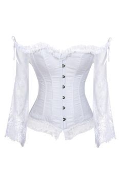 White Corset With Sleeves, Gothic Corset Dresses, Blouse Corset, Corset Underbust, Bustier Lingerie, Corset Blouse, Top Bustier, Corset Tops, Steampunk Corset