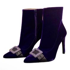 Escada Brand New. Velvet Ankle Boots |. Color Dark Purple - Almost Black, Buckle With Rhinestones On A Black Ribbon. Size 38,5.Box,Sertificate Included .Bundle With Other Items To Get 15% Off Images Of Shoes, Hermes Boots, Velvet Ankle Boots, High Leather Boots, Knee High Leather Boots, Shoes Socks, Black Ribbon, Luxury Brands, Dark Purple