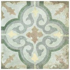 an artistic tile design in green, yellow and brown