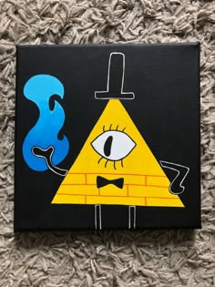 a piece of art that looks like a triangle with an eye and a hat on it