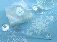 Artisano Designs Shimmering Snow Crystal Frosted Snowflake Glass Coasters (Set of 4) - 20% OFF Winter Wonderland Wedding Theme, Wonderland Wedding Theme, Snowflake Candles, Wedding Coasters Favors, Winter Wedding Favors, Snow Wedding, Personalised Gifts Handmade, Snow Crystal, Coaster Gift Set