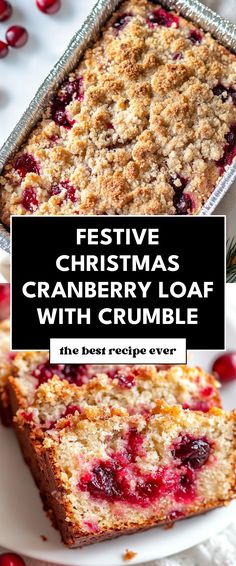 Image for Festive Christmas Cranberry Loaf with Crumble Cranberry Loaf, Christmas Bread Recipes, Festive Bread, Cranberry Bread Recipes, Holiday Treats Recipes, Christmas Cranberry, Cranberry Baking, Cranberry Dessert, Cranberry Cake