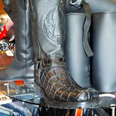 Real Deal Black Hornback Tail Alligator Biker Harness Boots. Moto Leather Boots With Snip Toe, Wesco Boots, Sneaker Boots Mens, Military Combat Boots, Suede Chukka Boots, Leather Hiking Boots, Western Style Boots, Steel Toe Work Boots, Harness Boots