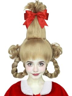 PRICES MAY VARY. 【PACKAGE INCLUDE】1 * blonde braids cindy wig + 1 * redbow-knot + 1 * black hairnet (Better fix the hair). Tips: After receiving the packaging, messy at first but once you style it, it’s perfect. 【MATERIAL】This Christmas cindy cosplay wig for women girls is made of high-quality synthetic fiber ( heat-resistant fiber, max temperature 130°C / 266℉), with good air permeability and natural appearance. 【WIG SIZE】Cap circumference of this blonde cosplay wig is approx 50cm - 60cm / 19.6 Masquerade Fashion, Christmas Wig, Blonde Cosplay Wig, Double Braids, Blonde Cosplay, Quick Curly Hairstyles, Sally Costume, Corpse Bride Costume, Christmas Dress Up