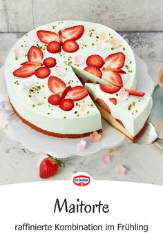 Diese köstliche Frühlings-Torte ist eine raffinierte Kombination aus einer sahnigen Waldmeister-Creme, fruchtigen Erdbeeren und lockerem Rührteig-Boden. Dr. Oetker, Dr. Oetker Torten Rezepte, Maitorte, Maitorte Dr. Oetker, Maitorte mit Waldmeister, Torte Rezepte, Erdbeerkuchen Rezepte, Rührteig Kuchen Erika Diane, Bread Art, Easy Food Art, Japanese Dessert, Beautiful Cake, Baking Ideas, Food Platters, Cake Decorating Tips, Special Birthday