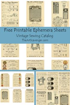 the printable ephemera sheets are shown in different styles and sizes