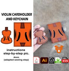 the instructions for how to make a violin cardholder and keychain with step - by - step pictures