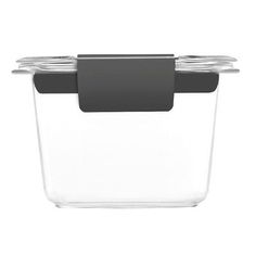 an empty glass container with a black lid