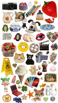 many different items are arranged together in the shape of a collage on a white background