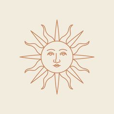 the sun is drawn in brown on a beige background with an orange outline, it appears to be a face