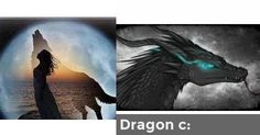 two pictures one with a woman and the other with a dragon