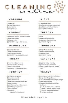 a clean and organized cleaning checklist with the words cleaning written in gold on it