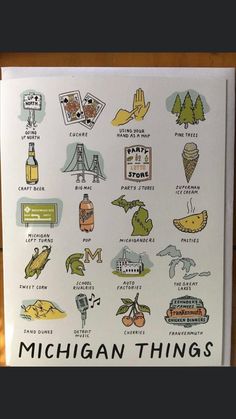 the michigan things sticker sheet is on display