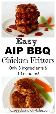 an easy bbq chicken fritters recipe on a plate with carrots and celery