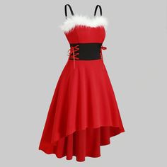 New Women's Fashion Off Shoulder Sleeveless Costume Irregular Hem Christmas Outfits Christmas Dress, Black / Size/XXXL Plus Size Christmas Dresses, Vintage Christmas Dress, Mrs Santa Claus, Christmas Fancy Dress, Strapless Dresses, Fancy Dress Outfits, Autumn 2023, Vintage Material, Irregular Hem