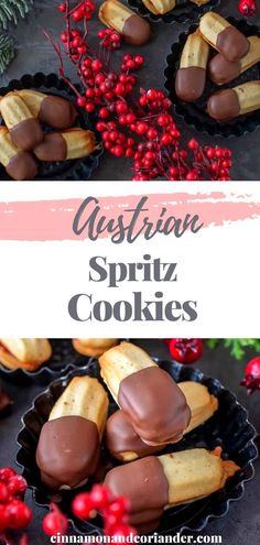 an image of christmas spritz cookies with chocolate on top