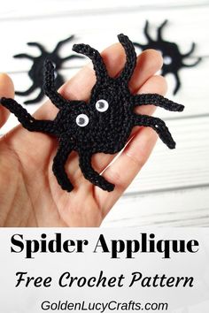 spider applique crochet pattern in the palm of someone's hand